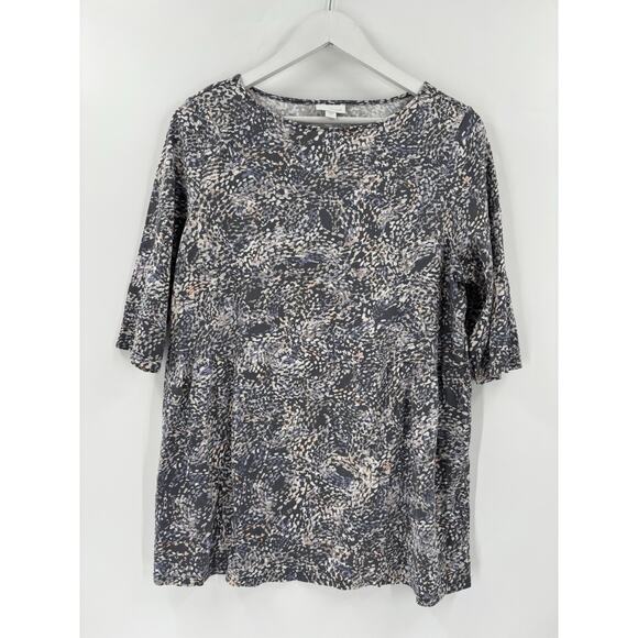 J. Jill Pure Jill Shirt Womens Large Gray Spotted Short Sleeves Relaxed Stretchy - Picture 1 of 15